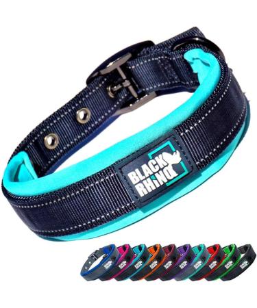 Black Rhino - The Comfort collar super soft neoprene posted dog collar for all dog breeds - highly contaminable adjustable reflective weatherproof (medium aqua/gray) aqua/gray medium