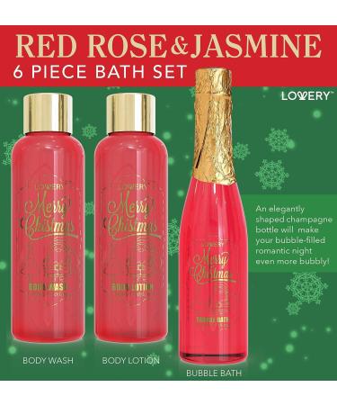 Red Rose Jasmine Home Spa Set: Bath and Body Gift Box for Him | Christmas Gifts | Fragrant Bubble Bath, Gold Bath Bombs, Red Glitter Gel Eye Mask and More - Buy Online on SooperMarket.com