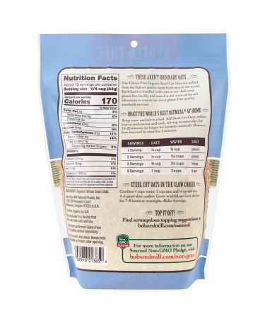Bob's Red Mill Gluten Free Organic Steel Cut Oats 24 oz (Pack of 4) - Certified Organic Oats - Buy Online on SooperMarket.com