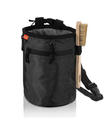 Moko climbing chalkbag with climbing brush waterproof nylon magnesia bag with zipper & adjustable belt chalk bag with 2 storage bags for climbing bouldering gymnastics black