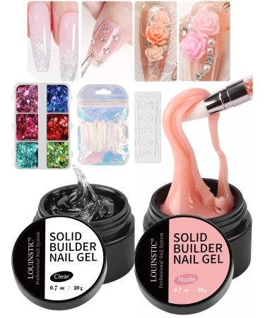LOUINSTIC Solid Builder Gel For Nails  2PCS Non-Sticky Hand 3D Nail Carving Gel  Nail Extension Gel Solid Sculpture Gel Hard Gel  Solid Nail Building Gel Nail UV/LED Lamp Required Clear Nude  0.7oz
