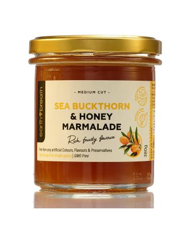 Earthbreath Marmalade - Sea Buckthorn & Honey - 380g - Sugar-free Natural Pure - Berries - Vegan Gelling Agent - Medium Cut - Free From Gelatine Preservatives or Any Artificial Additives
