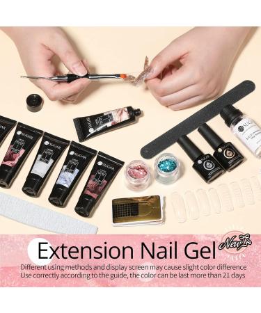 UR SUGAR Poly Gel Nails Set | 6 Colors Nail Extension Builder Gel Kit with Base & Top Coat | DIY Manicure at Home | Glitter Nude & Clear Polygel - Buy Online on SooperMarket.com