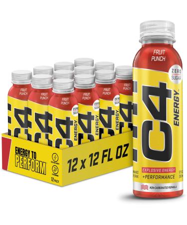 C4 Energy Non-Carbonated Zero Sugar Energy Drink, Pre Workout Drink + Beta Alanine, Fruit Punch, 12 Fl Oz (Pack of 12) Fruit Punch 12 Fl Oz (Pack of 12)