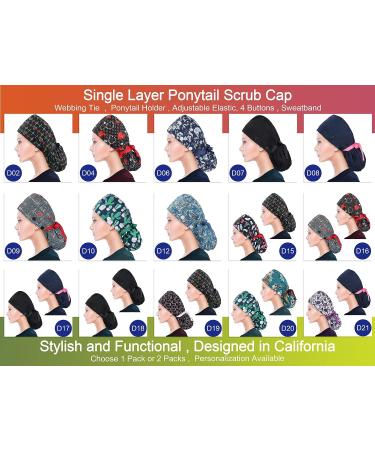 ABAMERICA Women's Surgical Scrub Cap with Ponytail Holder Personalized Nurse Hat for Long Hair | D02 Heart Beating Design - Buy Online on SooperMarket.com