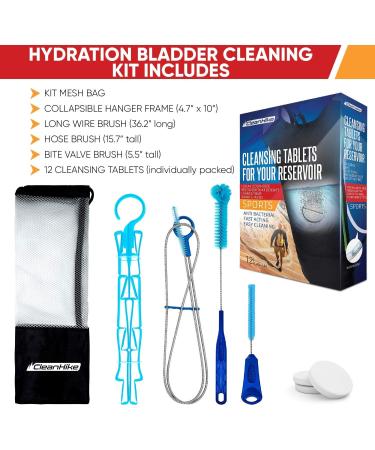 Reservoir Hydration Bladder Cleaning Kit - 6-In-1 Cleaner Set with Brushes, Tablets, and Carry Pouch - Buy Online on SooperMarket.com