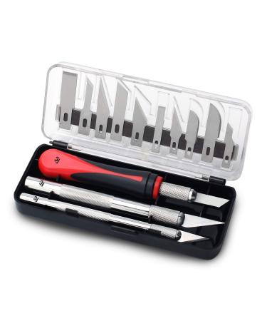 Fancii Precision Craft Knife Set 16 Pieces - Professional Razor Sharp Knives for Art, Hobby, Scrapbooking and Sculpture  Includes Stencil, Fine Point, Scoring, Chiseling Blades