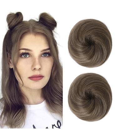 REECHO 2 PCS Mini Claw Clip in Messy & Cat Ears Hair Bun Extensions Wig Accessory Updo Hairpieces for Women Girls (Pack of 2-3" Straight Ash Light Brown) Pack of 2 - 3" Straight Ash Light Brown