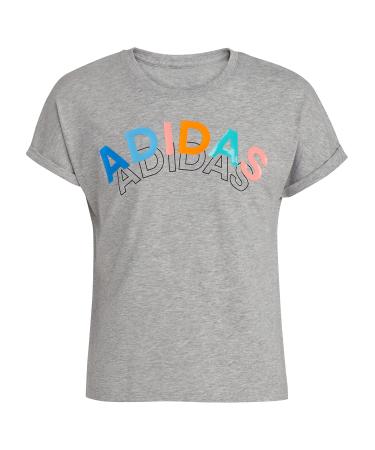 adidas Girls' Short Sleeve Dolman Waist Heather Tee 5 Grey With Multi