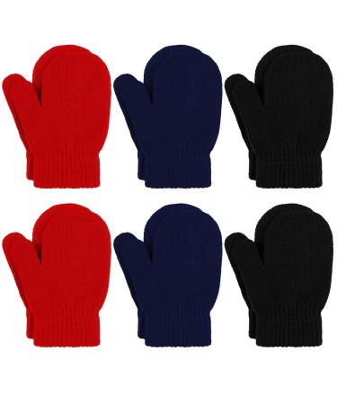 URATOT 6 Toddler Knitted Mittens Magic Stretch Gloves Winter Warm Knitted Soft Baby Mittens 5-8 Years Black navy red