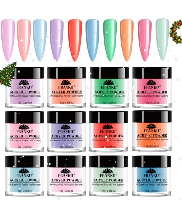 EBANKU Acrylic Powder Set 12 Colors Acrylic Powder Professional Acrylic Nail Powder for Nail Acrylic Extension Nail Carving Long-Lasting No Nail Lamp Needed for Christmas Party