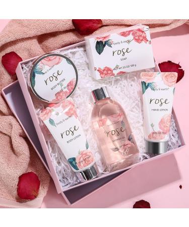 BODY & EARTH Rose Bath Spa Gift Set - 5 Piece Box for Women | Pamper & Relax with Soap, Shower Gel, Body Butter, and Lotion | Ideal Birthday & Christmas Gifts for Her - Buy Online on SooperMarket.com