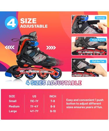 2PM SPORTS Adjustable Kids Inline Skate | Red & Black Roller Blades for Boys and Girls | Beginner Skates | Large-Youth (4Y-7Y US) - Buy Online on SooperMarket.com