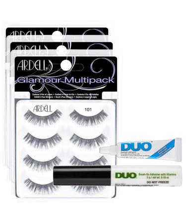 Ardell Multipack Lashes 101-12 pairs & duo Brush eyelash glue clear 2 Packs 5 Count