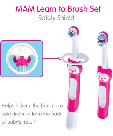 MAM Baby's Brush Set (2 Training Toothbrushes 1 Safety Shield) Baby Toothbrushes with Brushy the Bear Interactive App For Boy 5+ Months Blue - Buy Online on SooperMarket.com
