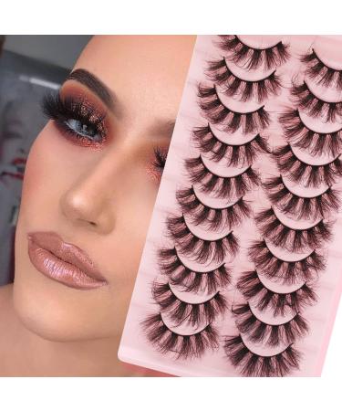 MilyBest Lashes False Eyelashes 10 Pairs 18mm Fluffy Cat Eye Faux Mink Lashes Pestaas Postizas D Curl Volume Fake Lashes Wispy Natural Look Eye lashes Strip Sets Pack A-Fluffy Wispy Lashes | 18MM