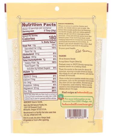 Bob's Red Mill White Hulled Sesame Seeds - 10oz Resealable Stand Up Bag | Premium Quality Sesame Seeds - Pack of 1 - Buy Online on SooperMarket.com