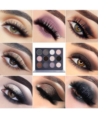 Smokey Grey Eyeshadow Palette - DE LANCI Professional 12 Shades Matte Shimmer Goth Makeup - Waterproof High Pigmented Smoky Eyes Shadow Kit - Buy Online on SooperMarket.com