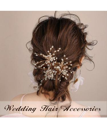 3-Piece Pearl and Rhinestone Bridal Hair Pins Set - Gold Wedding Accessories for Brides and Bridesmaids - Buy Online on SooperMarket.com