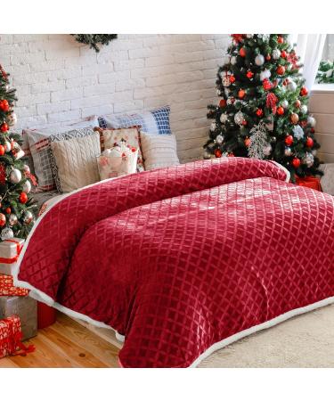 Red Sherpa Christmas Throw Blanket - Cozy Fluffy Reversible Flannel Fleece - 50x60 inches - Perfect for Couch, Sofa, Bed - Warm & Plush - Buy Online on SooperMarket.com