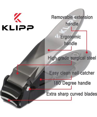 Men's Nail Clippers with Catcher - KLIPP Razor-Sharp Heavy Duty Self-Collecting Cutters for Impeccably Manicured Nails - Includes Ziplock Pouch - Buy Online on SooperMarket.com