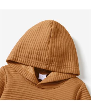 PatPat Toddler Hoodie 5-6 Years Brown | Boy Girl Solid Color Textured Sweatshirt with Pocket - Buy Online on SooperMarket.com