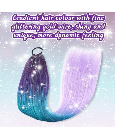 Rainbow Ponytail Hair Extensions 27.5 Inch 100g Coloured Hair Extensions for Braiding Coloured Glitter Straight Synthetic Hair Extensions for Women Girls Hair Accessories (Purple Blue Purple) - Buy Online on SooperMarket.com