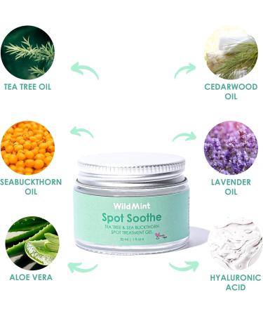 WildMint Spot Soothe Natural Spot Treatment Gel | Reduces Breakouts Scars & Irritation | Tea Tree Healing Serum for Acne Prone Skin Blemishes Redness & Ingrown Hairs | Cruelty-Free UK Skincare 30ml - Buy Online on SooperMarket.com