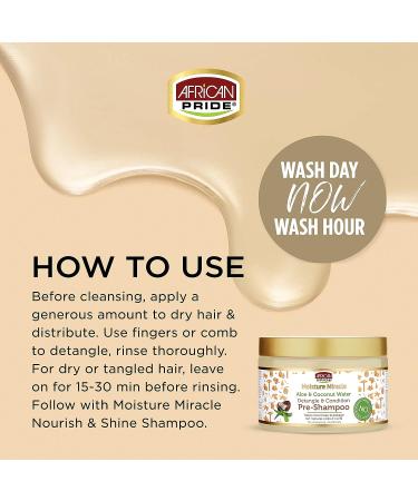 African Pride Moisture Miracle Aloe & Coconut Water Pre-Shampoo 12 oz - Minimizes Hair Breakage, Detangles & Conditions - Natural Coils & Curls - Pack of 1 - Buy Online on SooperMarket.com