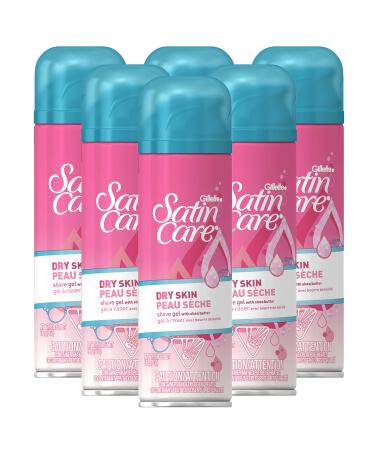 Gillette Satin Care Dry Skin Shave Gel for Women, 6 Count, 7oz Each, Infused with Shea Butter for a Comfortable Shave Dry Skin Shave Gel (6pk)