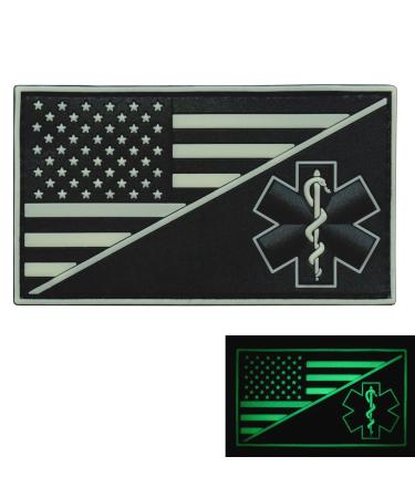 Glow Dark USA American Flag EMS EMT Paramedic Medic Tactical Morale GITD PVC Rubber Touch Fastener