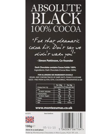 Montezumas Chocolate Absolute Black 100 Percent Dark Chocolate Bar 12 * 100g - Buy Online on SooperMarket.com