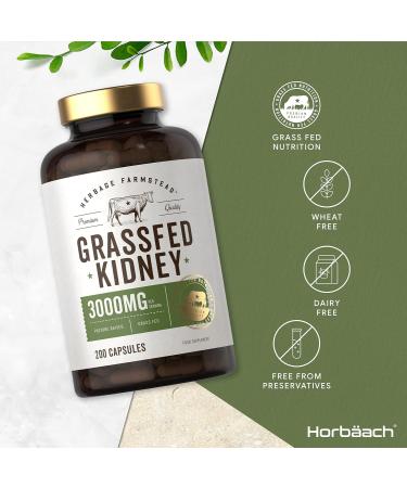 Organic Grass Fed Beef Kidney Supplement | 3000mg | 200 Capsules | Dried & Desiccated | No Preservatives | Herbage Farmstead - Buy Online on SooperMarket.com