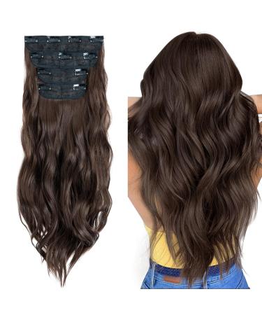 4PCS-11Clips Hair Extensions Clip in Curly Synthetic Clip in Hair Extension Fiber Hair Pieces 22 Inches Long Hair Clip in Extensions for Women Wavy Hair Pieces for Full Head-Curly #Medium Brown 22 Inch Curly #Medium Brown