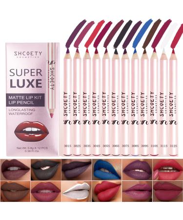 12 Colors Lip Liner Combo Matte Nude Lipstick Long Lasting Waterproof Smooth Ultra Fine Texture High Pigmented Lip Plumping Brown Black Color Lip Pencil Makeup