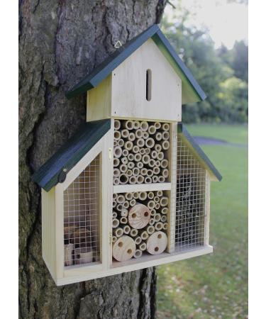 Garden Mile Insect Hotel Natural Wood Insect House Garden Shelter Nesting Habitat For Bees Butterflies Ladybugs Bug Insect Eco Friendly Outdoor (Large House with Green Roof)