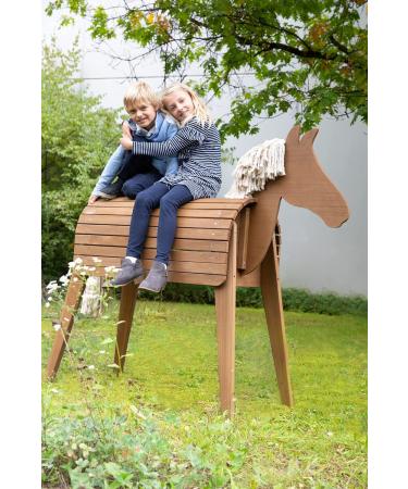 Roba Wooden Garden Horse - Vaulting Horse with Mane & Tail for Gymnastics & Riding - Solid Teak Construction - Buy Online on SooperMarket.com