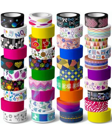 KUNMINGER 40 Rolls Washi Tape Set - 15 mm Wide Colored Masking Tape for Kids,Decorative Adhesive for DIY Crafts,Gift Wrapping, Scrapbooking Supplies,Bullet Journals,Planners,Party Decorations