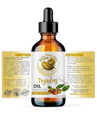 Buy Bella Terra Organic Jojoba Oil 4oz - Cold-Pressed Non-Comedogenic Enriched with Vitamin C & E for Perfect Skin - International Shipping Available - Buy Online on SooperMarket.com