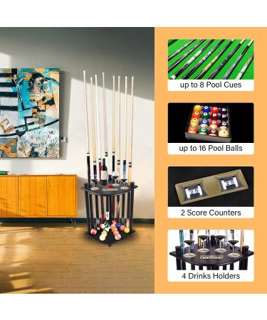 MoyanSuper Solid Wood Pool Cue Stick Holder - Holds 8 Cue Sticks (Black) - Buy Online on SooperMarket.com