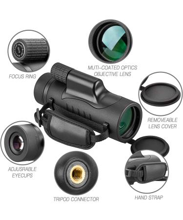High Power 8x42 Monocular Telescope | Waterproof, Compact & Portable | Ideal for Bird Watching, Hunting, Camping | Adults & Kids | Dark Black - Buy Online on SooperMarket.com