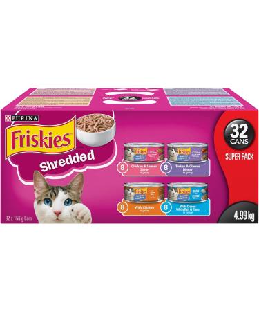 Purina Friskies Turkey Experience Wet Cat Food Super Pack 32 x 156g Cans Brown (44338) & Shredded Wet Cat Food Poultry & Fish Combo Variety Pack 4 Flavours - 156 g Can (32 Pack) Cat Food + Cat Food 32 Pack - Buy Online on SooperMarket.com