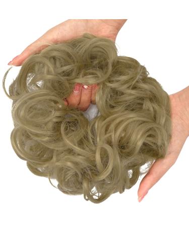 Messy Bun Hair Piece Scrunchies Extension Curly Wavy Updo Hairpieces Synthetic Chignon Ponytail Hair Accessories for Women Girls (Ash Blonde) 1 PCS 5# Ash Blonde