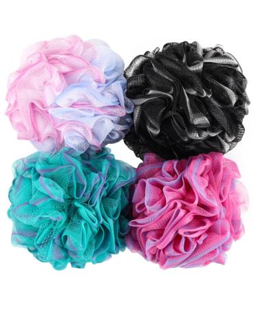 BTYMS Loofah Sponge 60 Gram Shower Pouf Bath Scrunchies Shower Puff Exfoliating Body Wash Scrubber Bath Puffs for Washing - Set of 4 Set C-60 Gram