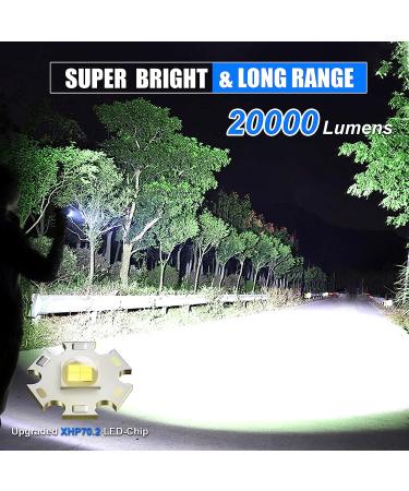 Sunitact Flashlights High Lumens, Rechargeable Flashlights Led 20000 Lumen XHP70.2, Super Bright Flash Light, High Powered Handheld Flashlights for Emergency Camping Gift, IP67 Waterproof, Zoomable Black - Buy Online on SooperMarket.com