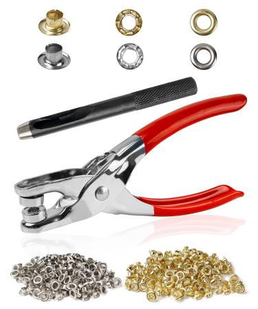 500Pcs 1/4 Inch Grommet Tool Kit, Leather Hole Punch Pliers, Grommets Kit with 500 Metal Eyelets in Gold and Silver for Leather, Shoes, Fabric, Belts