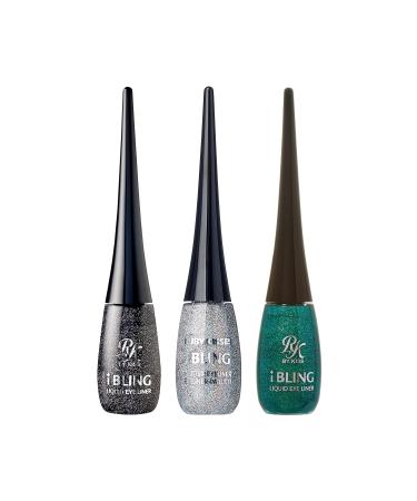 Ruby Kisses I-Bling Liquid Eyeliner 3 PACK (Glitz N' Black Glitz N' Green Disco Ball)