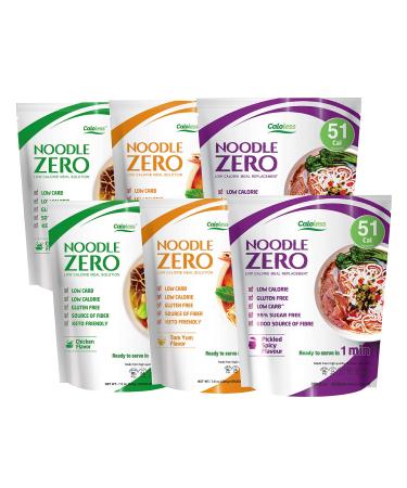 Caloless Noodles Zero Low Carb Konjac Shirataki Keto Instant Noodles Pasta Flavor Variety 6 Pack (Chicken/Tom Yum/ Pickle Spicy) Gluten Free Carb Free Diabetic Food Fresh Ramen Noodles