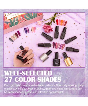 Lavender Violets Gel Nail Polish Kit - 27+3 Classic & Glitter Colors - Soak-off UV Nail Gel Set with Base, Matte & Glossy Top Coat - C971 - Buy Online on SooperMarket.com
