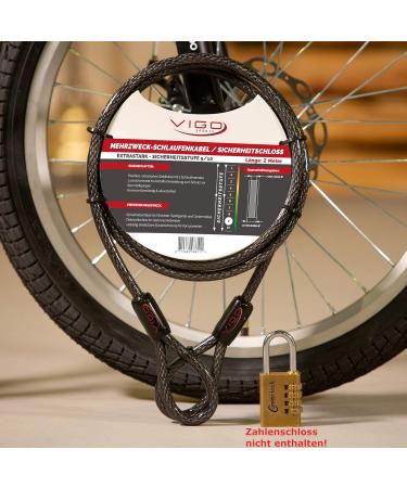 VIGO Sports Panzer Loop Cable Lock 2m - 10mm Thick Weatherproof & Durable Security Solution for Bikes Grills Garden Furniture & Strollers - Prevent Theft! - Buy Online on SooperMarket.com